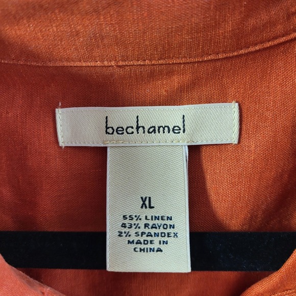bechamel Women's Orange Linen Blend Belted Shirt Dress Tunic XL - Picture 3 of 6